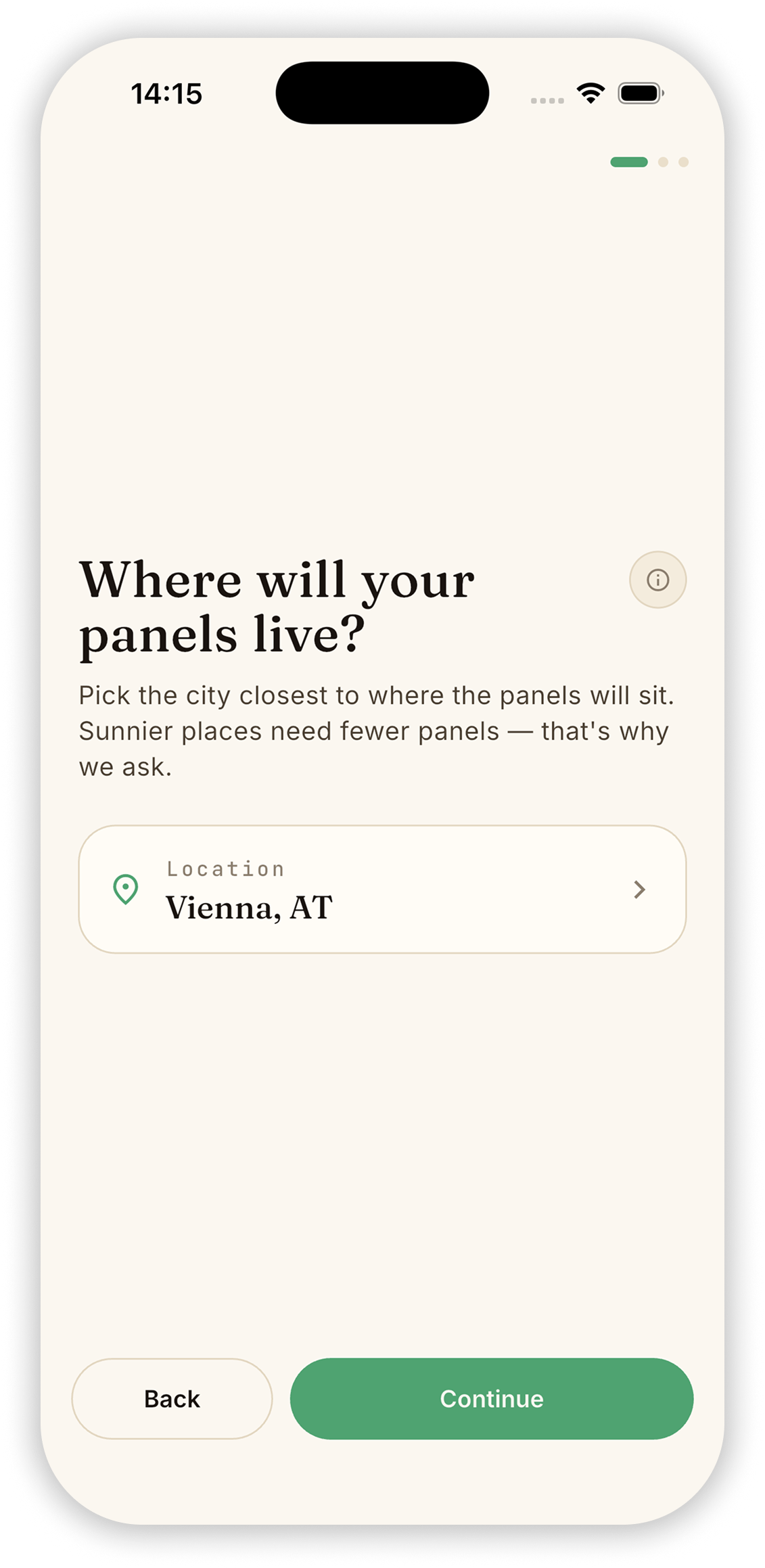 Step 1: choosing your region on the Where screen.